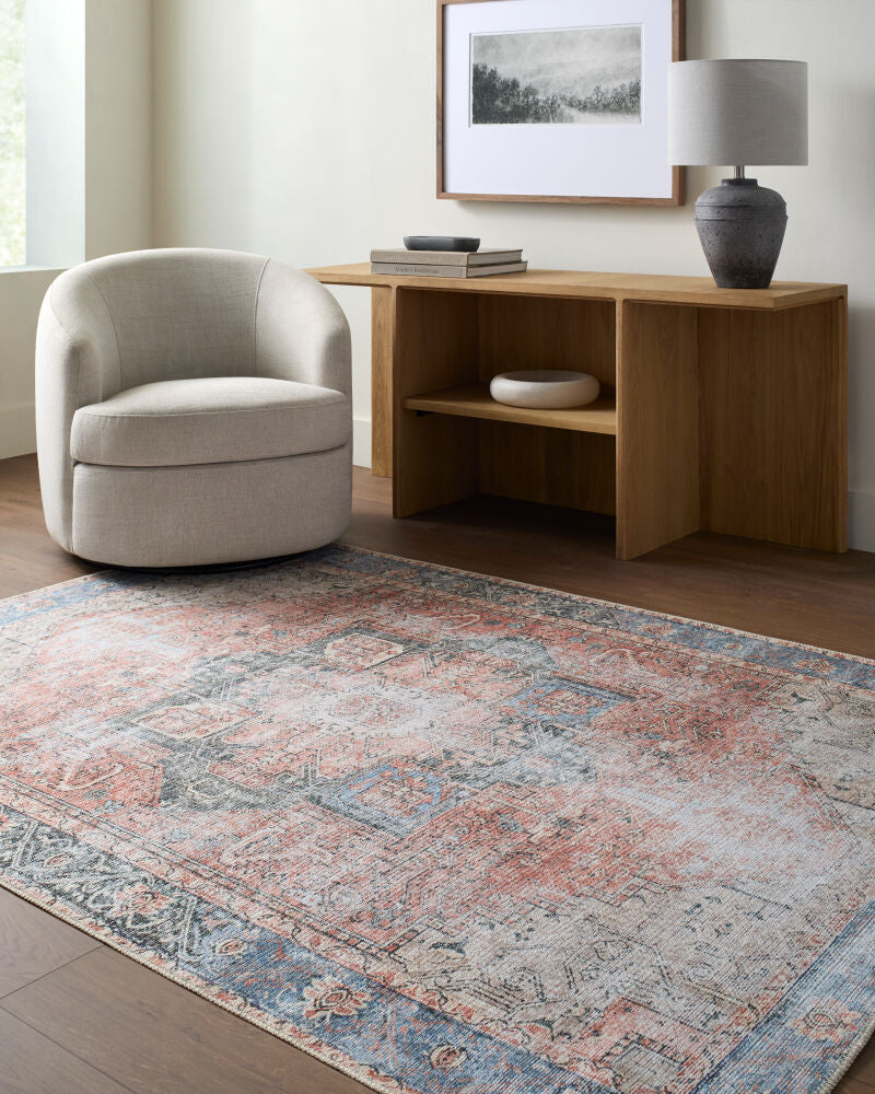 Amelie Machinewasbaar Vloerkleed — Roest / Lichtblauw | AML-2309 - colour & pattern