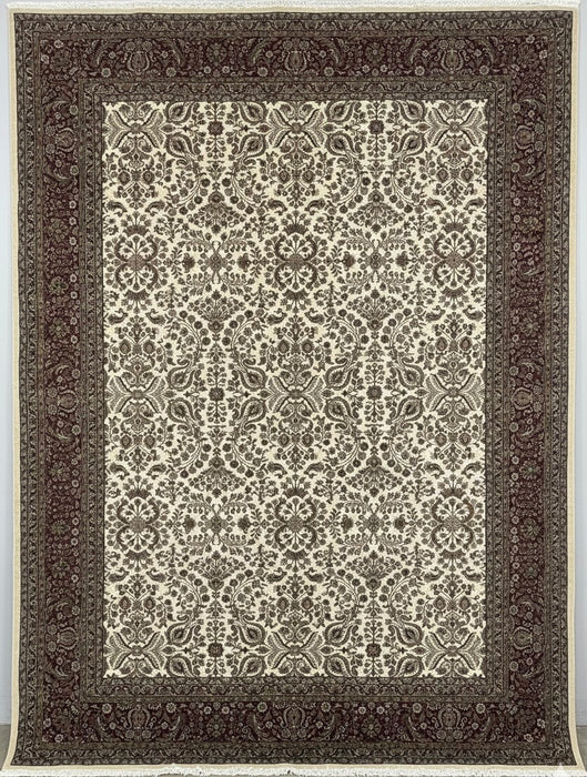 Hand-Knotted Wool Area Rug – Ivory Floral with Deep Brown Border – 10' x 14'