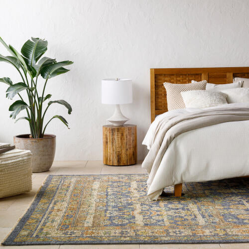 Reign Handmade Wool & Viscose Rug — Gray & Amber Medallion Pattern | REG-2324