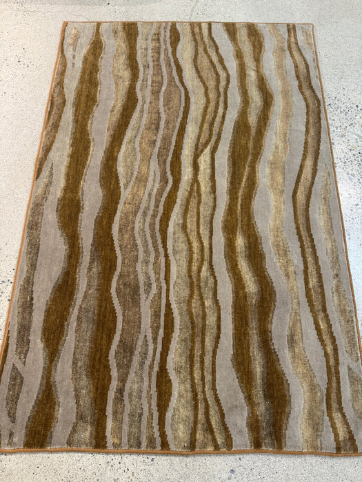 4'x6' Handgeknoopt Nepalees wollen vloerkleed - Bruin/Beige