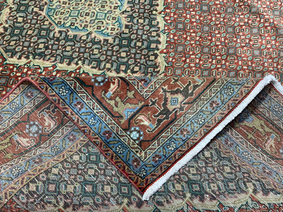 6’5” × 9’4” Hand-Knotted Persian Bijar Wool Rug – Rust Red Mahi Design with Medallion