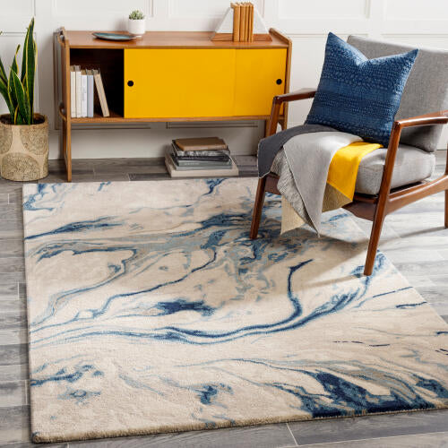 Kavita Handgemaakt Vloerkleed — Marineblauw / Lichtbeige | KVT-2315 - colour & pattern