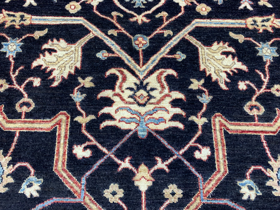 10' x 13' Chobi Hand-Knotted Wool Rug — Black & Rust Floral Design