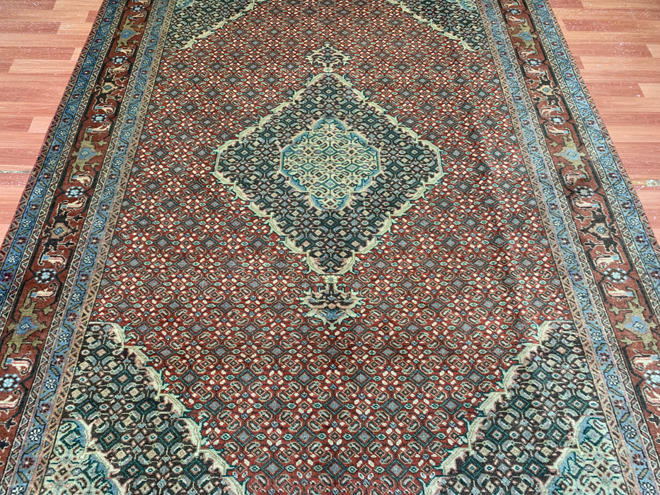 6’5” × 9’4” Hand-Knotted Persian Bijar Wool Rug – Rust Red Mahi Design with Medallion
