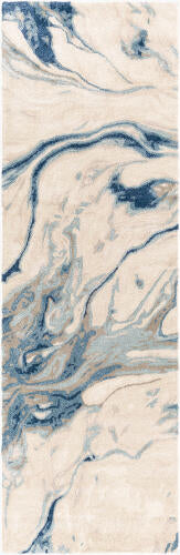 Kavita Handgemaakt Vloerkleed — Marineblauw / Lichtbeige | KVT-2315