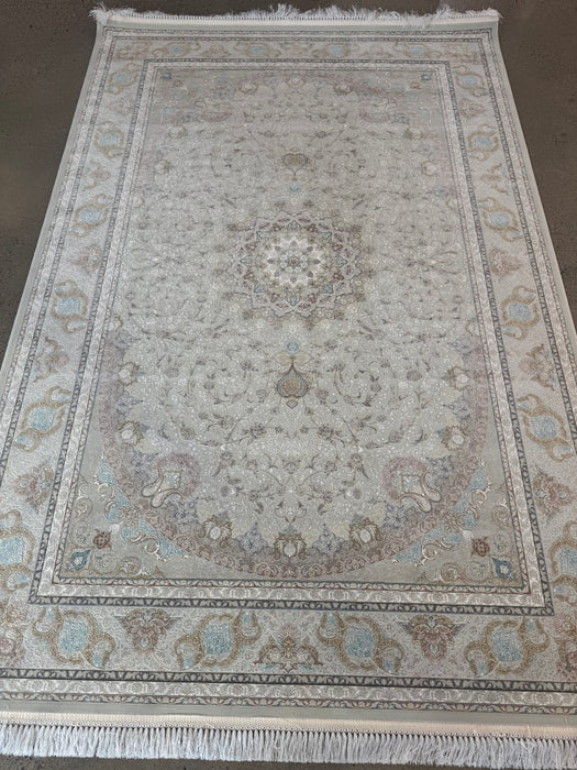 Premium 1500-riet Perzisch machinaal vervaardigd tapijt – Ivoor / Zachtblauw medaillon – 215 cm x 305 cm