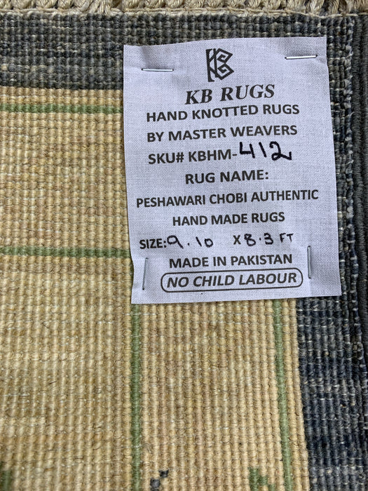 8'x10' Hand-Knotted Chobi Navy/Ivory Area Rug – KB Rugs