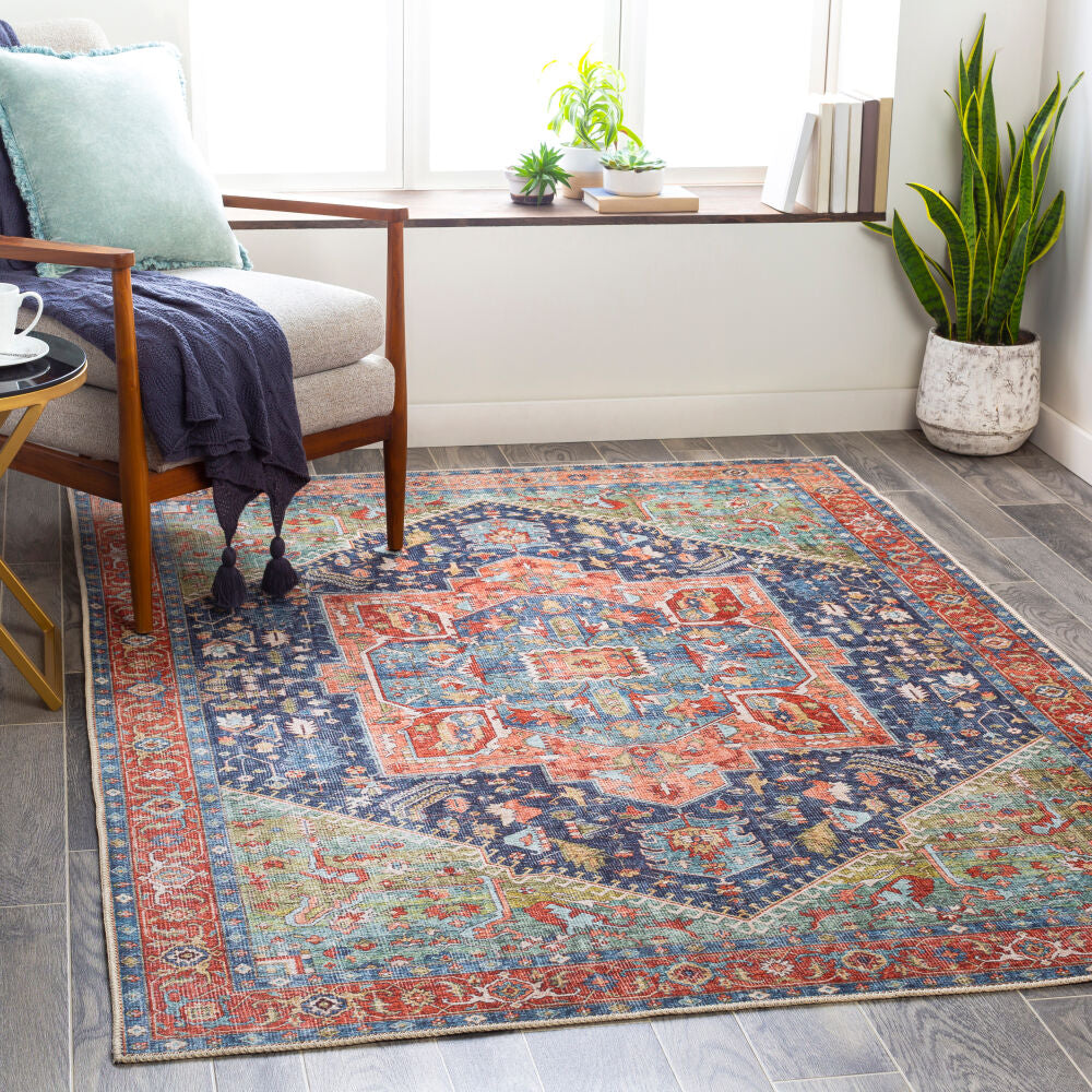 Amelie Wasbaar Vloerkleed — Marineblauw / Perzik | AML-2310 - colour & pattern