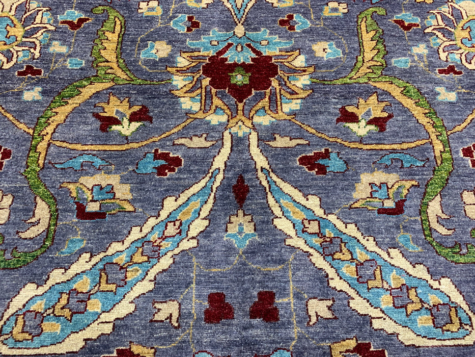 12'x15' Handgeknoopt Chobi wollen tapijt – Leiblauw & Aquamarijn rand