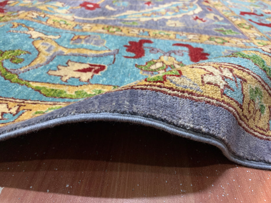 12'x15' Handgeknoopt Chobi wollen tapijt – Leiblauw & Aquamarijn rand