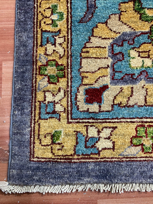 12'x15' Handgeknoopt Chobi wollen tapijt – Leiblauw & Aquamarijn rand