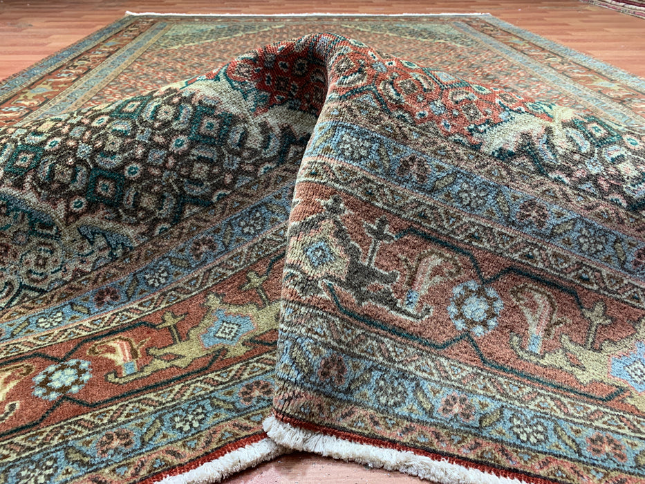 6’5” × 9’4” Hand-Knotted Persian Bijar Wool Rug – Rust Red Mahi Design with Medallion