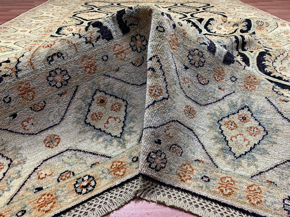 Handgeknoopt wollen vloerkleed 200 x 290 cm – Zwart veld met ivoorkleurige/beige rand