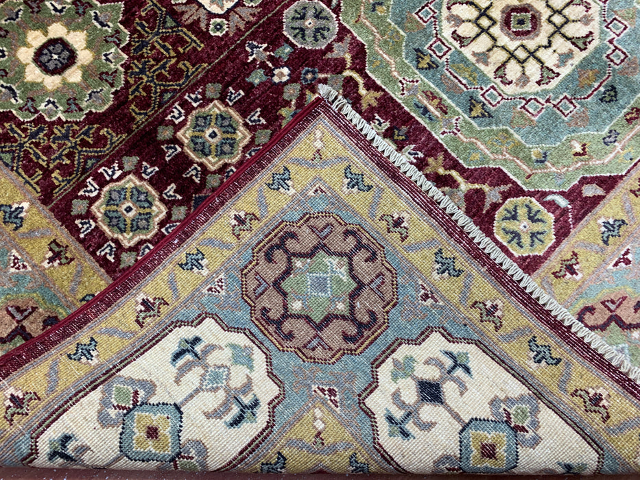 6’5 x 9’9 Hand-Knotted Mamluk Wool Rug – Red & Green Geometric Medallion