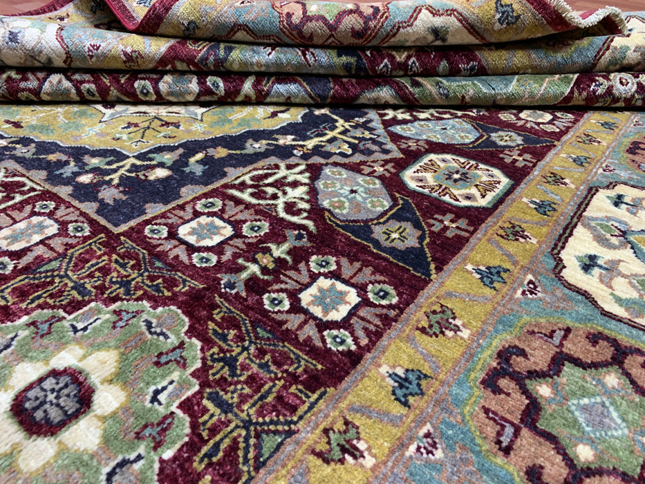 6’5 x 9’9 Hand-Knotted Mamluk Wool Rug – Red & Green Geometric Medallion