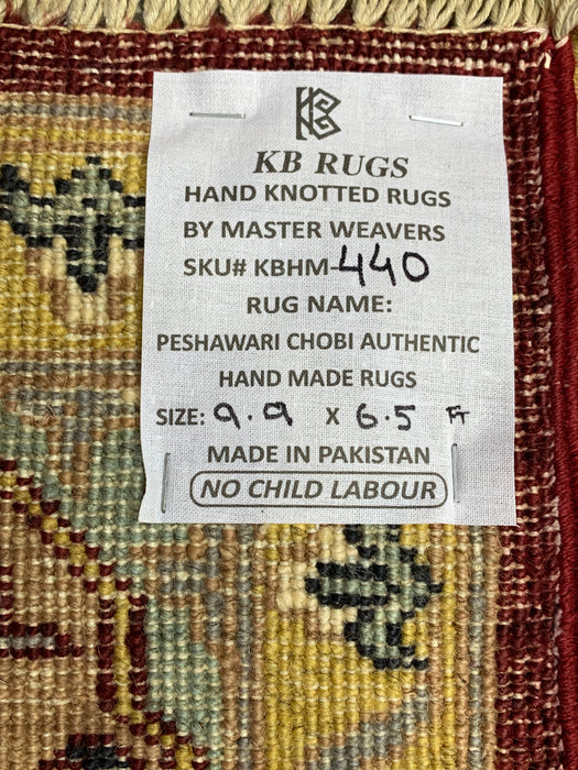 6’5 x 9’9 Hand-Knotted Mamluk Wool Rug – Red & Green Geometric Medallion
