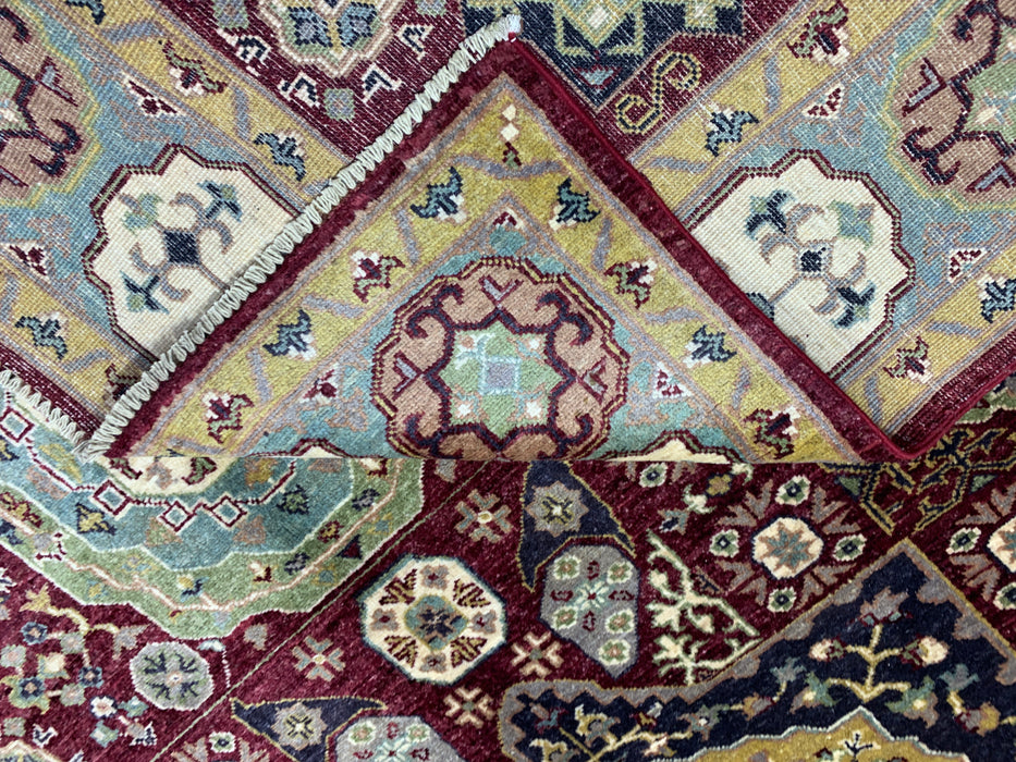 6’5 x 9’9 Hand-Knotted Mamluk Wool Rug – Red & Green Geometric Medallion