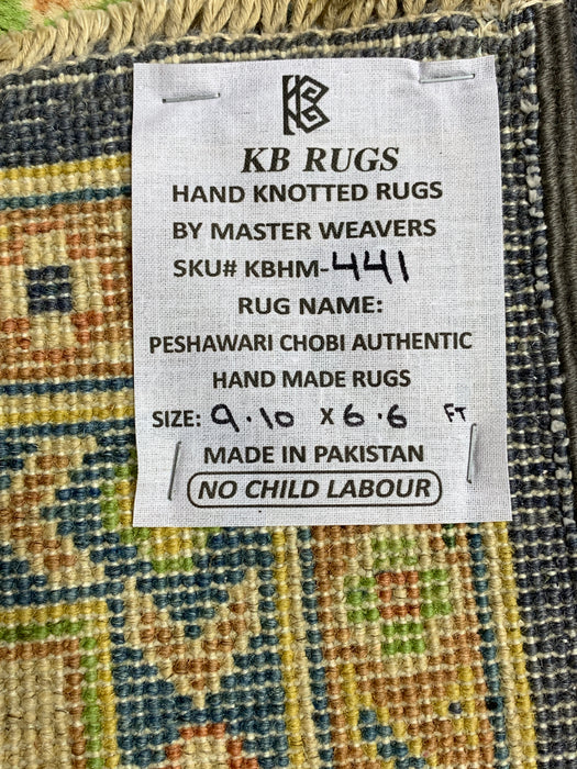6’6 x 9’10’ Hand-Knotted Kazak Wool Rug – Navy Field & Ivory Border
