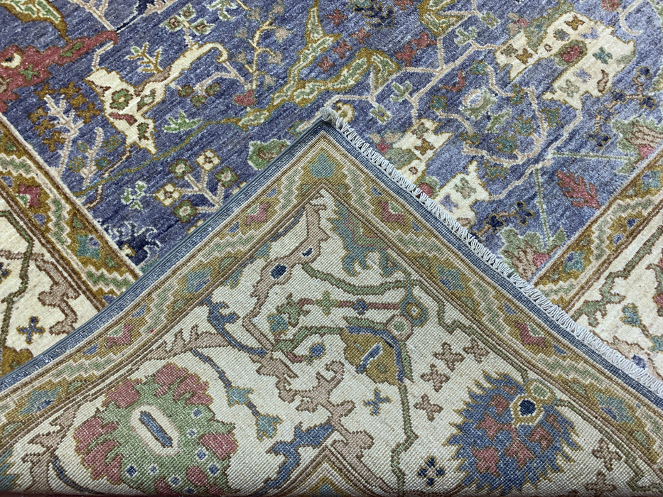 6’5 x 9’8 Hand-Knotted Chobi Wool Rug – Blue Field & Ivory Border