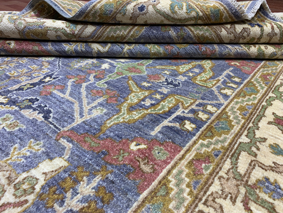 6’5 x 9’8 Hand-Knotted Chobi Wool Rug – Blue Field & Ivory Border
