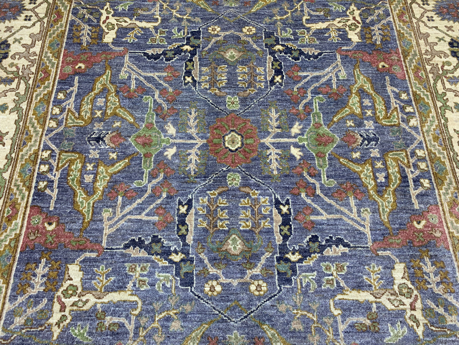 6’5 x 9’8 Hand-Knotted Chobi Wool Rug – Blue Field & Ivory Border