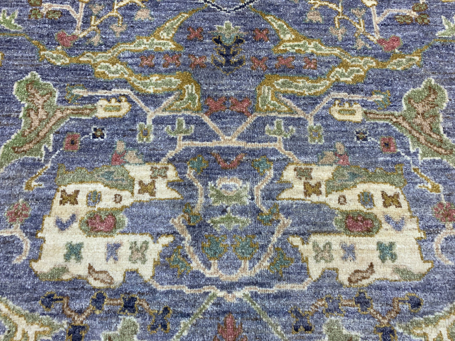 6’5 x 9’8 Hand-Knotted Chobi Wool Rug – Blue Field & Ivory Border