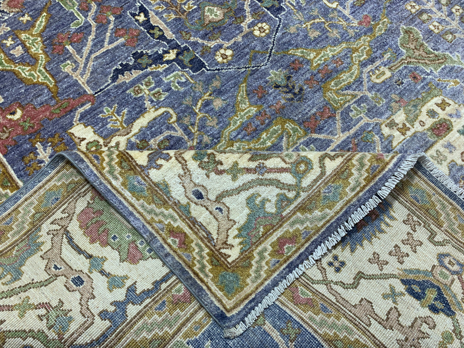 6’5 x 9’8 Hand-Knotted Chobi Wool Rug – Blue Field & Ivory Border
