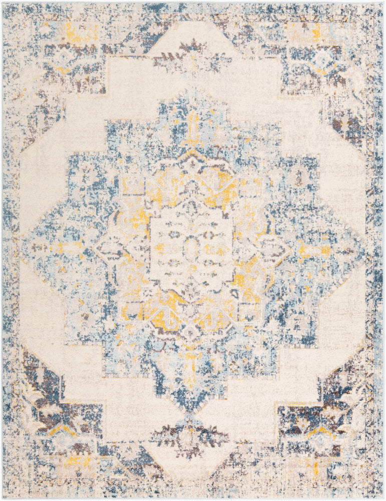 Ankara Machinaal Geweven Vloerkleed — Ivoor / Blauw | AKR-2309 - performance