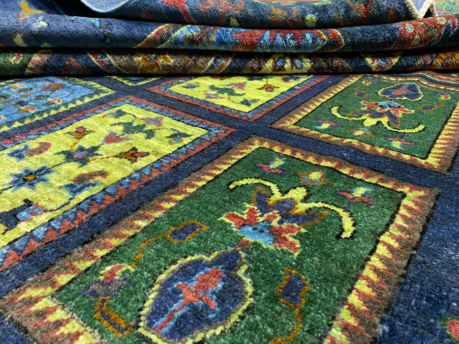 Ultra-zeldzaam handgeknoopt Chobi wollen tapijt, 201 x 297 cm – Blauw tuinpaneelontwerp