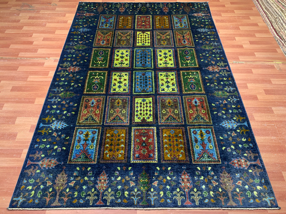 Ultra-zeldzaam handgeknoopt Chobi wollen tapijt, 201 x 297 cm – Blauw tuinpaneelontwerp