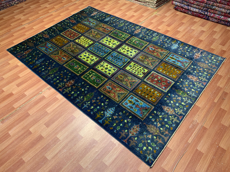 Ultra-zeldzaam handgeknoopt Chobi wollen tapijt, 201 x 297 cm – Blauw tuinpaneelontwerp