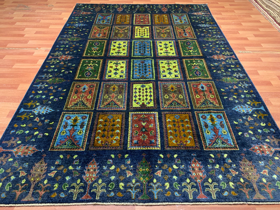 Ultra-zeldzaam handgeknoopt Chobi wollen tapijt, 201 x 297 cm – Blauw tuinpaneelontwerp