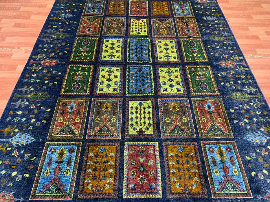 Ultra-zeldzaam handgeknoopt Chobi wollen tapijt, 201 x 297 cm – Blauw tuinpaneelontwerp