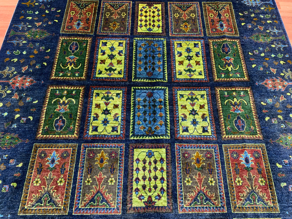 Ultra-zeldzaam handgeknoopt Chobi wollen tapijt, 201 x 297 cm – Blauw tuinpaneelontwerp
