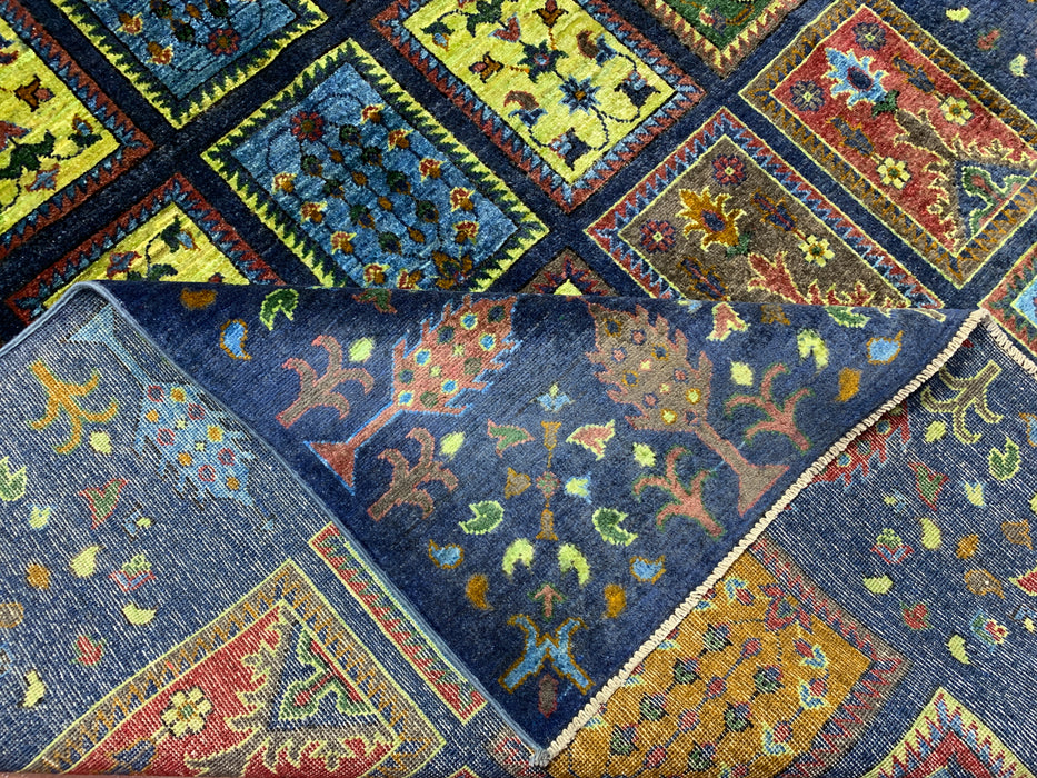Ultra-zeldzaam handgeknoopt Chobi wollen tapijt, 201 x 297 cm – Blauw tuinpaneelontwerp
