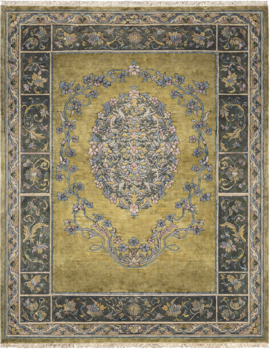 9'x12' handgeknoopt Perzisch-stijl (Indo-Perzisch) wollen karpet - Multi/Groen