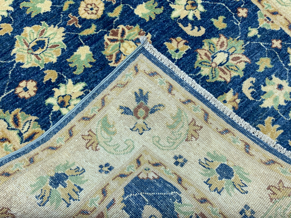 4' × 6' Hand-Knotted Ziegler Wool Rug – Black with Blue & Gold Floral Border