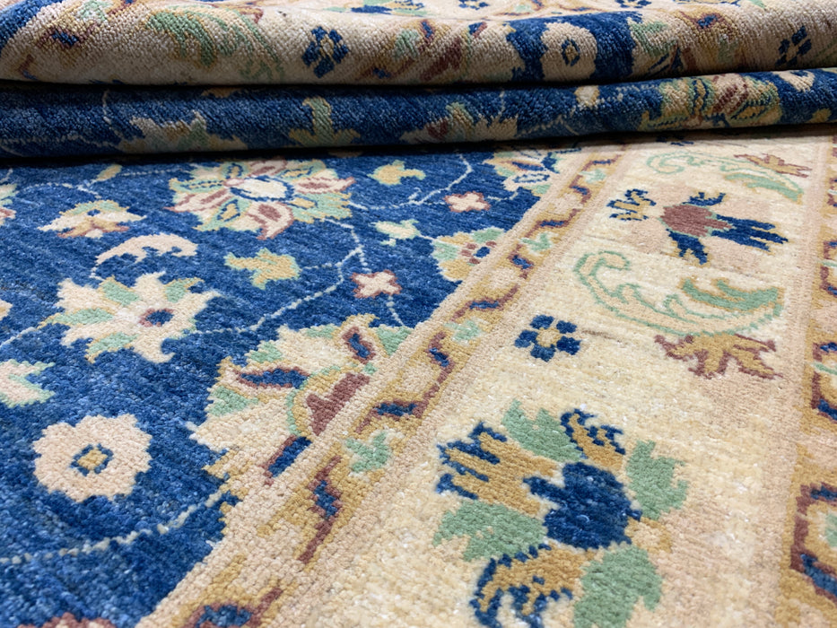 4' × 6' Hand-Knotted Ziegler Wool Rug – Black with Blue & Gold Floral Border