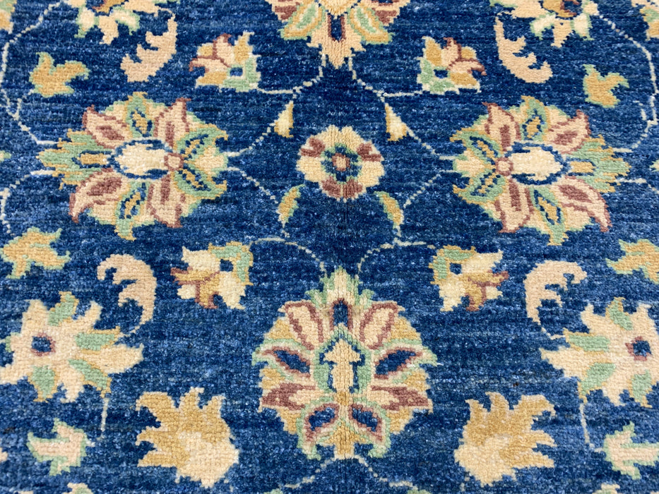 4' × 6' Hand-Knotted Ziegler Wool Rug – Black with Blue & Gold Floral Border