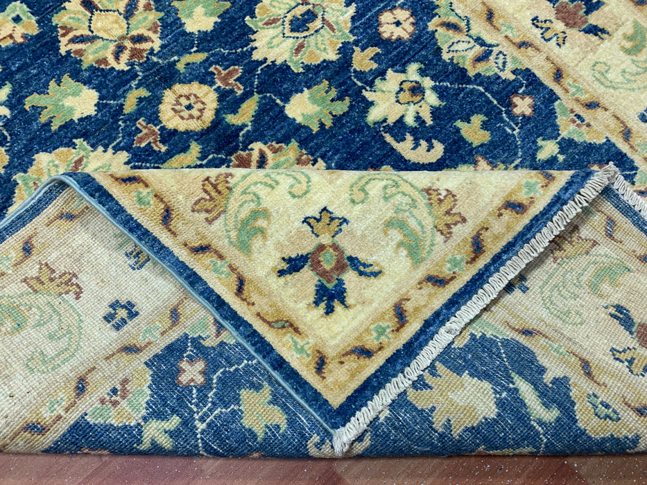 4' × 6' Hand-Knotted Ziegler Wool Rug – Black with Blue & Gold Floral Border
