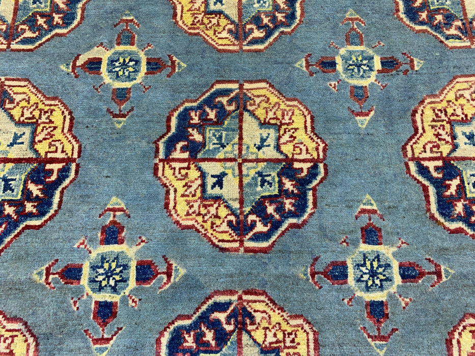 3'11" × 5'11" Hand-Knotted Wool Rug – Gray Field with Geometric Medallions