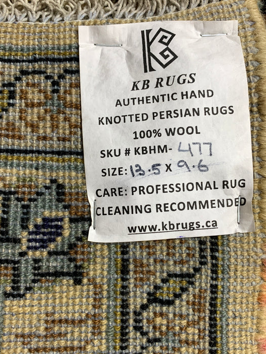 9'6" × 13'5" Hand-Knotted Wool Rug – Persian Kashan Floral Ivory & Blue