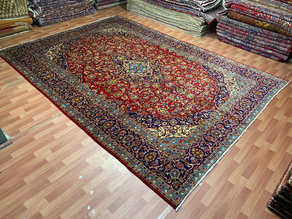 9'9" × 13'10" Hand-Knotted Wool Rug – Persian Floral Medallion Design
