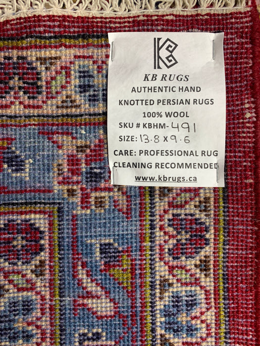 9'6" × 13'8" Hand-Knotted Wool Rug – Persian Red Medallion Design