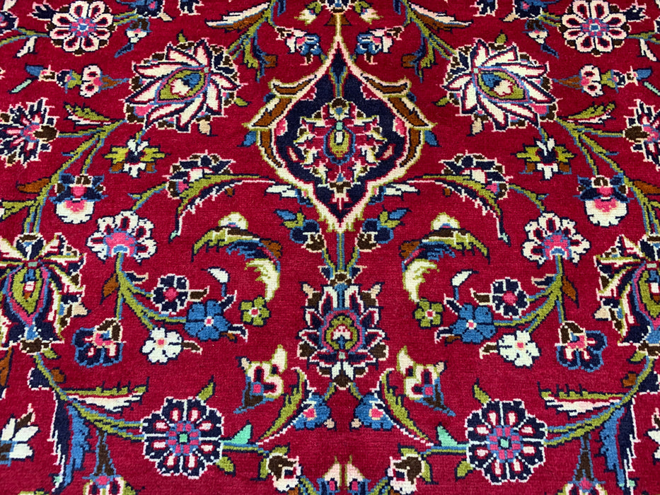 9'6" × 13'8" Hand-Knotted Wool Rug – Persian Red Medallion Design