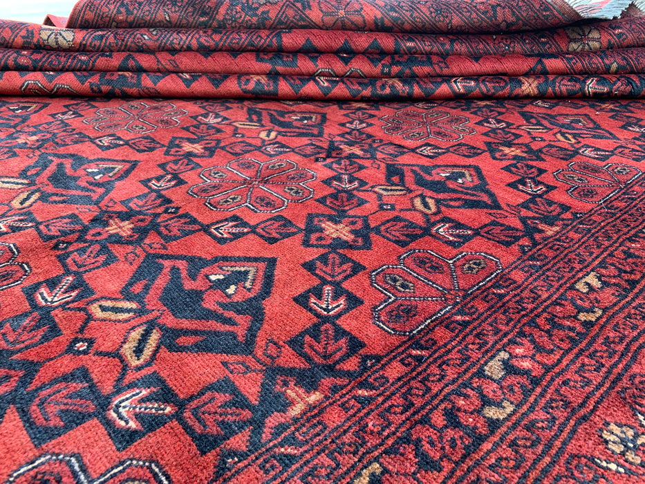 9'9 x 15'9 Red Hand-Knotted Persian Wool Rug - Tribal Geometric One-of-a-Kind Carpet - KBHM-519