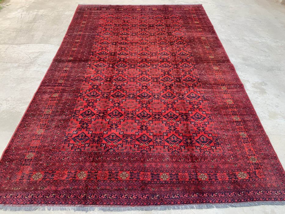 9'9 x 15'9 Red Hand-Knotted Persian Wool Rug - Tribal Geometric One-of-a-Kind Carpet - KBHM-519