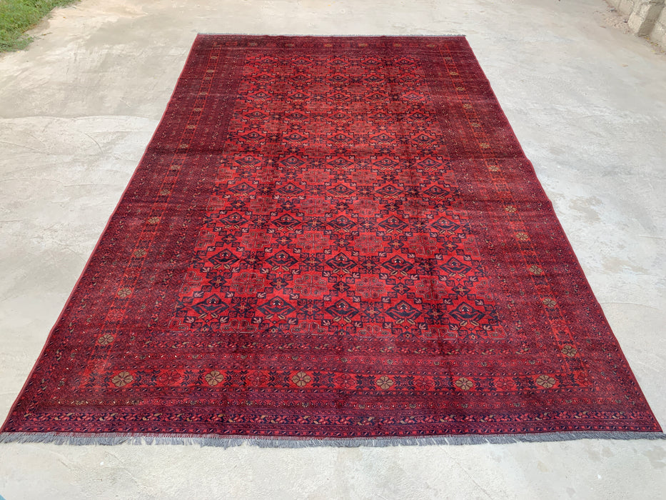 9'9 x 15'9 Red Hand-Knotted Persian Wool Rug - Tribal Geometric One-of-a-Kind Carpet - KBHM-519