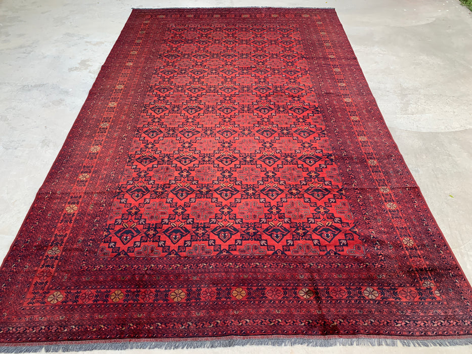 9'9 x 15'9 Red Hand-Knotted Persian Wool Rug - Tribal Geometric One-of-a-Kind Carpet - KBHM-519