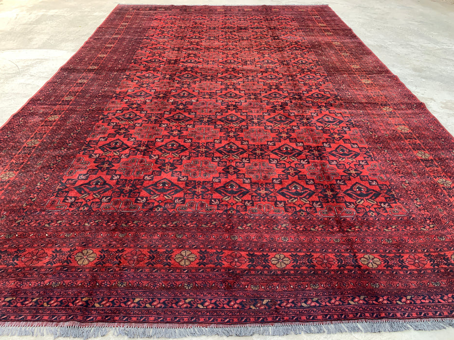 9'9 x 15'9 Red Hand-Knotted Persian Wool Rug - Tribal Geometric One-of-a-Kind Carpet - KBHM-519